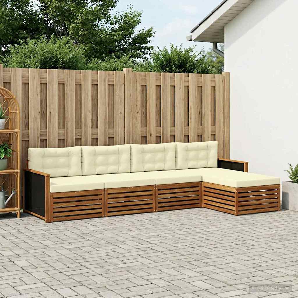 Buiten bankenset met kussen 5 pcs Natuurlijk en Crème Polyester – afbeelding 1