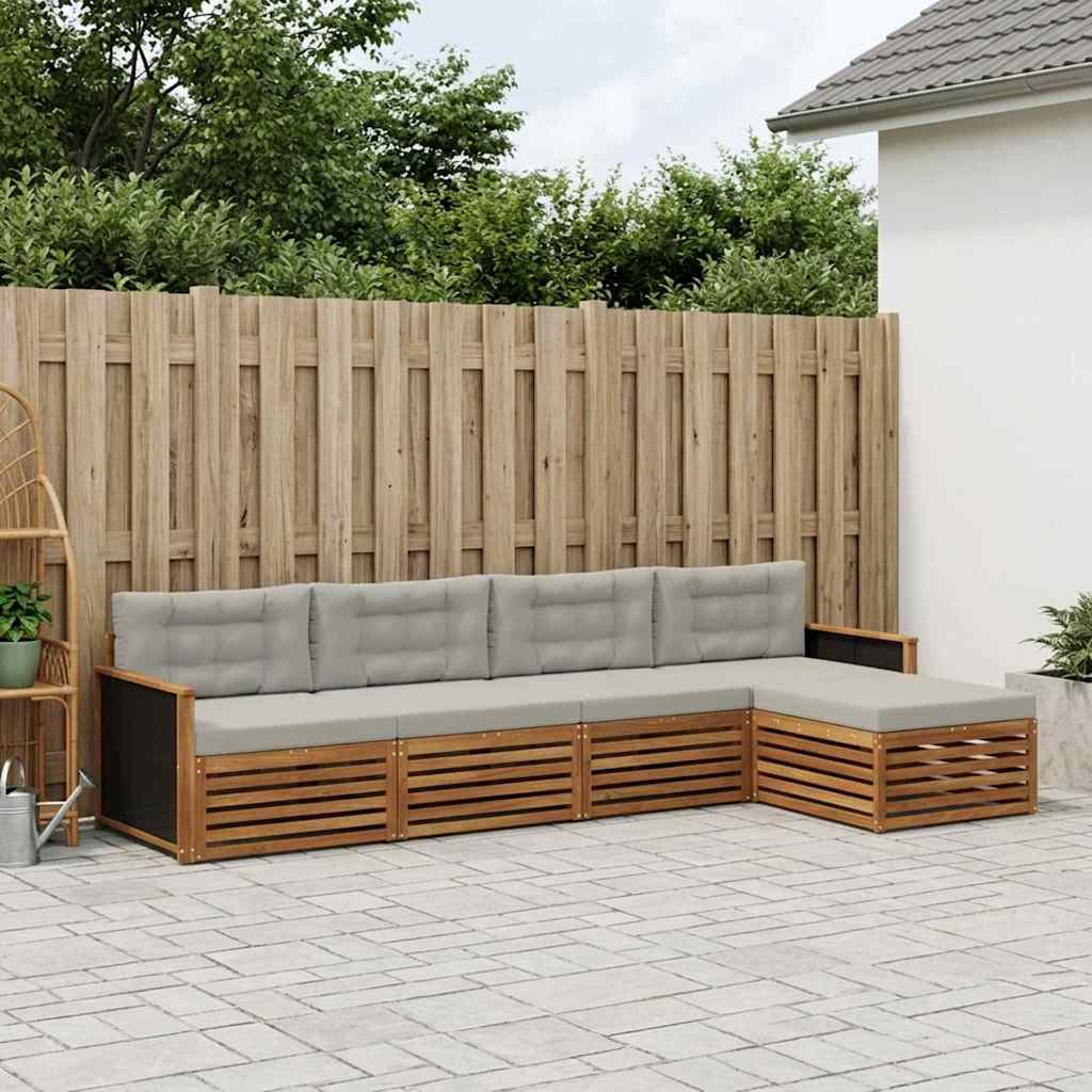 Buiten bankenset 5 pcs Naturel en lichtgrijs Polyester