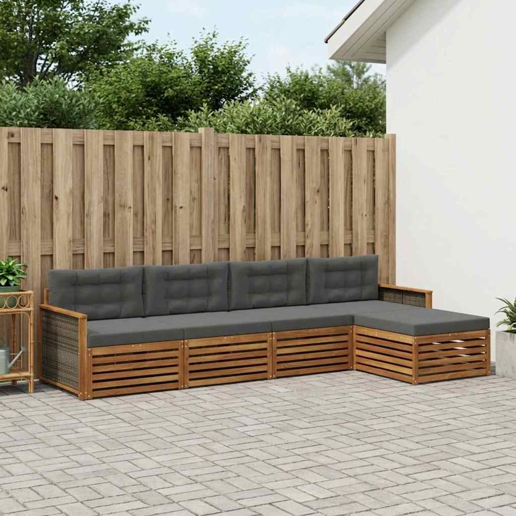 Buiten bankenset met kussen 5 pcs Natuurlijk en Antraciet