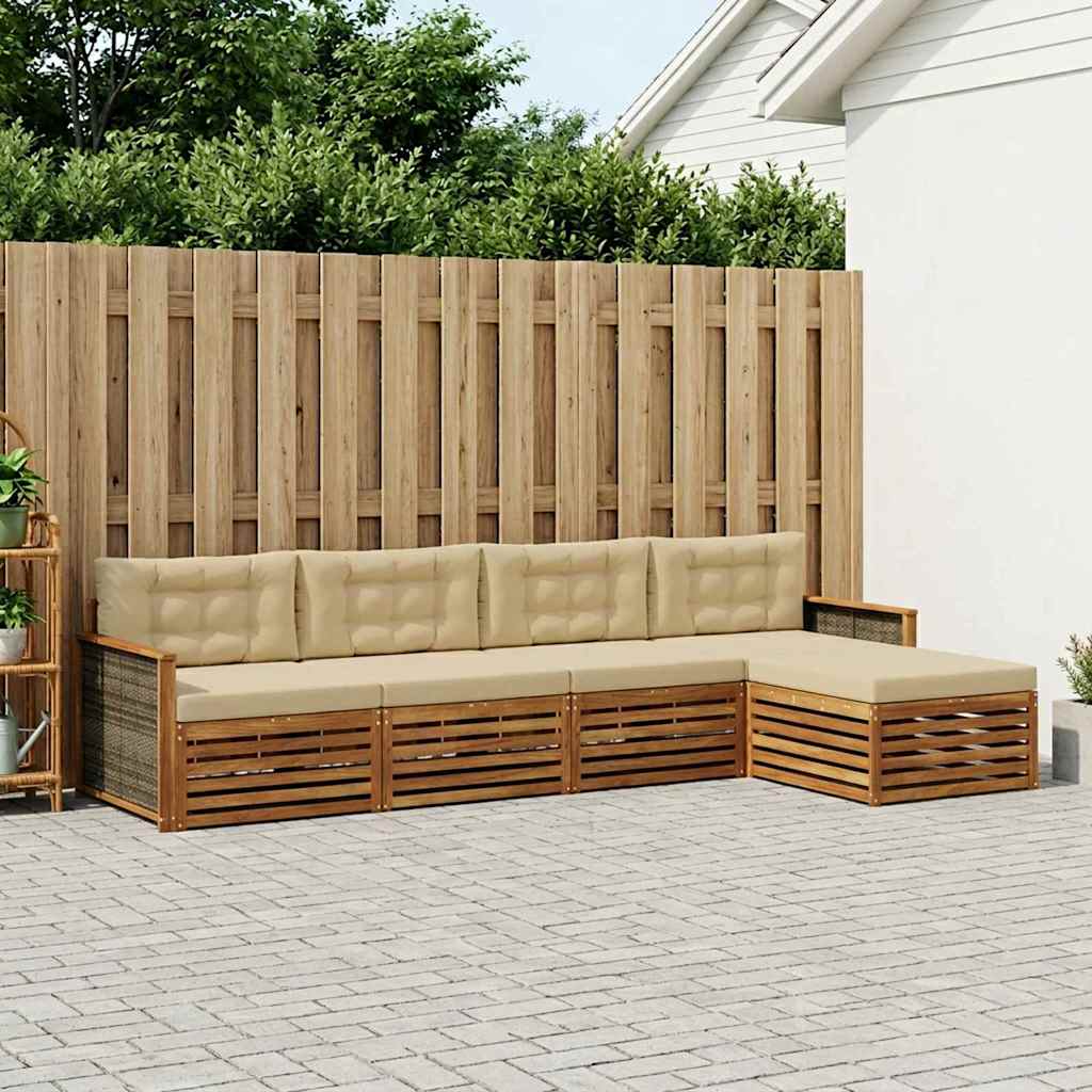 Buiten bankenset met kussen 5 pcs Natuurlijk en Beige