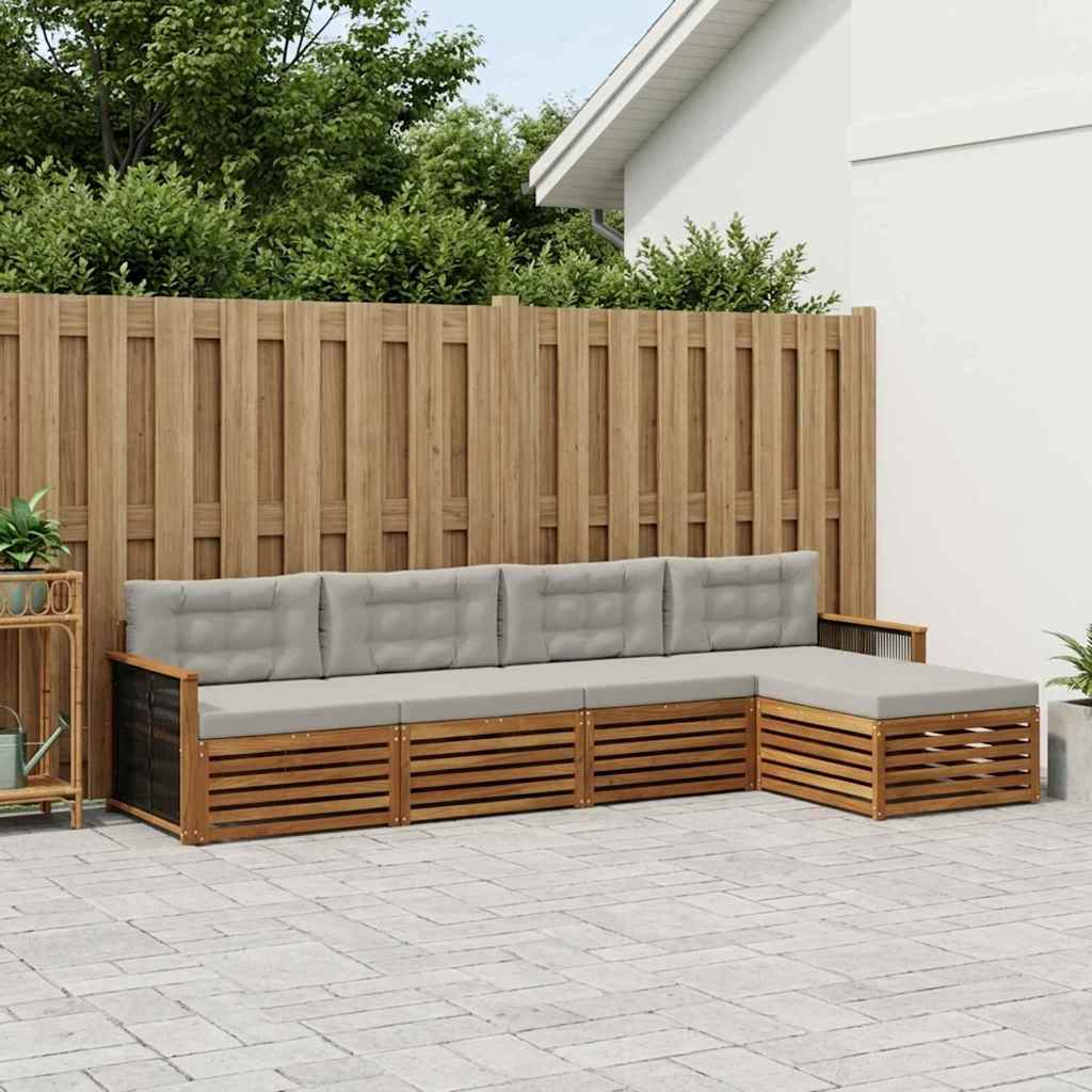 Buiten bankenset met kussen 5 pcs Naturel en lichtgrijs – afbeelding 1