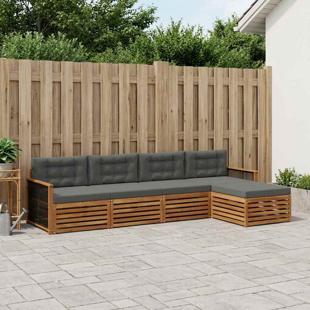 Buiten bankenset met kussen 5 pcs Natuurlijk en Antraciet