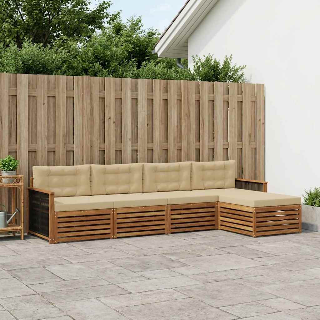 Buiten bankenset met kussen 5 pcs Natuurlijk en Beige – afbeelding 1