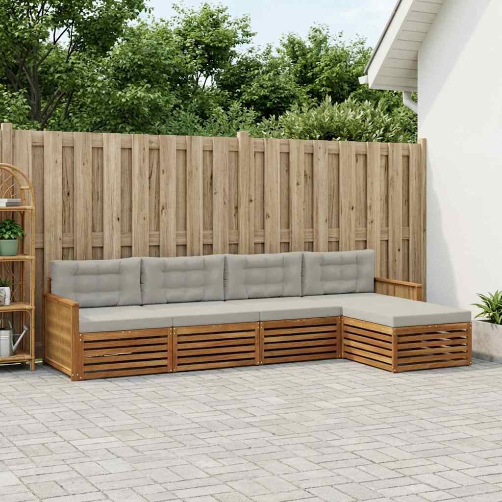 Buiten bankenset met kussen 5 pcs Naturel en lichtgrijs