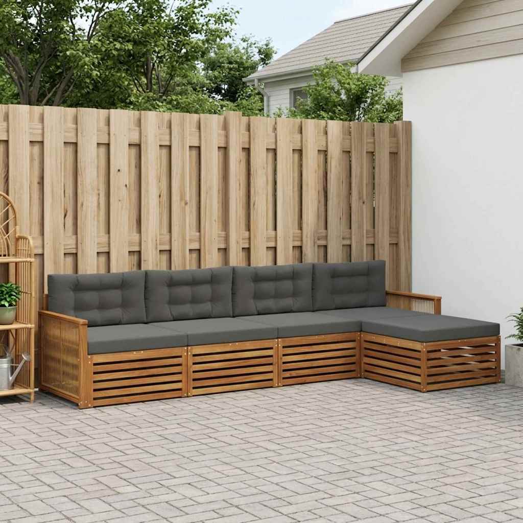 Buiten bankenset met kussen 5 pcs Natuurlijk en Antraciet – afbeelding 1