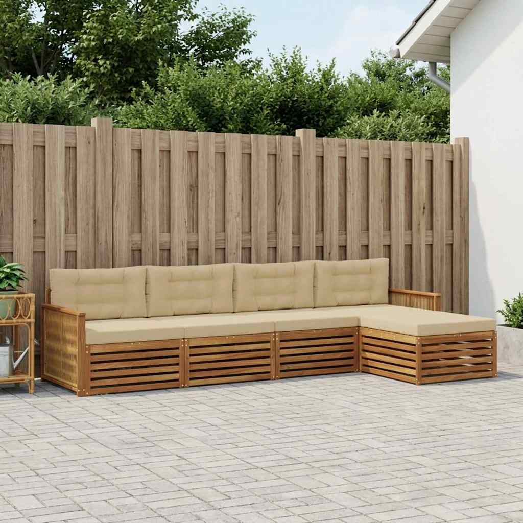 Buiten bankenset met kussen 5 pcs Natuurlijk en Beige