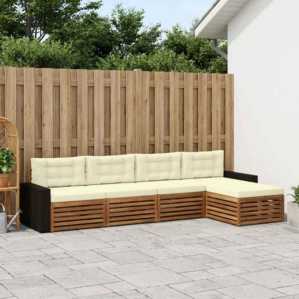 Buiten bankenset met kussen 5 pcs Natuurlijk en Crème Polyester – afbeelding 1
