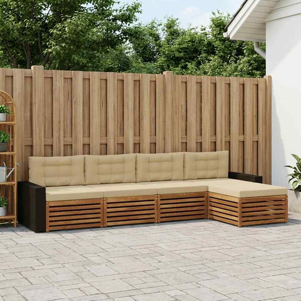 Buiten bankenset met kussen 5 pcs Natuurlijk en Beige Polyester – afbeelding 1