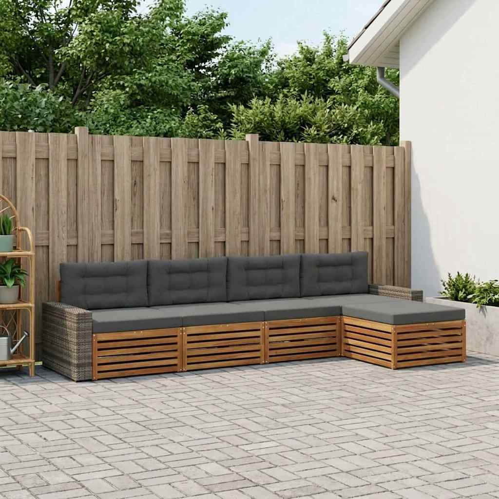 Buiten bankenset 5 pcs Natuurlijk en Antraciet Polyester – afbeelding 1