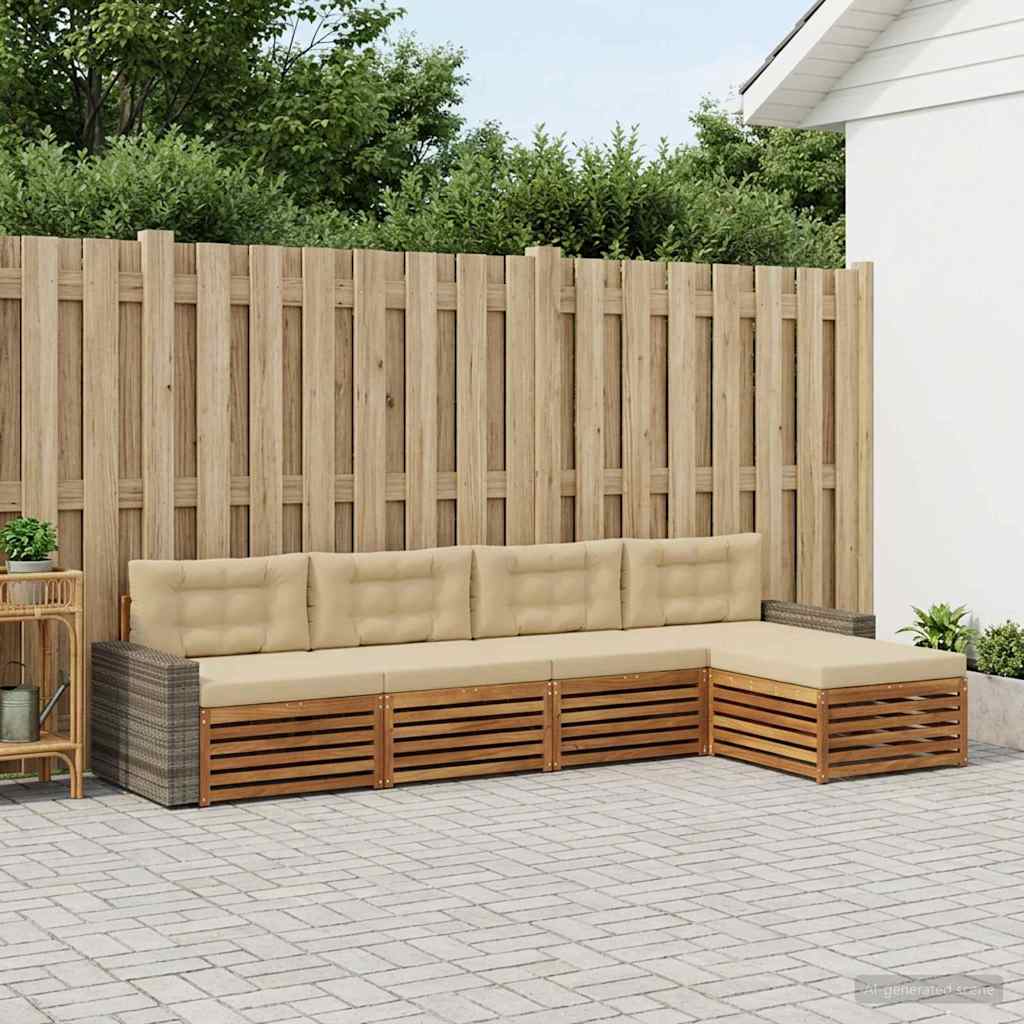 Buiten bankenset met kussen 5 pcs Natuurlijk en Beige Polyester – afbeelding 1