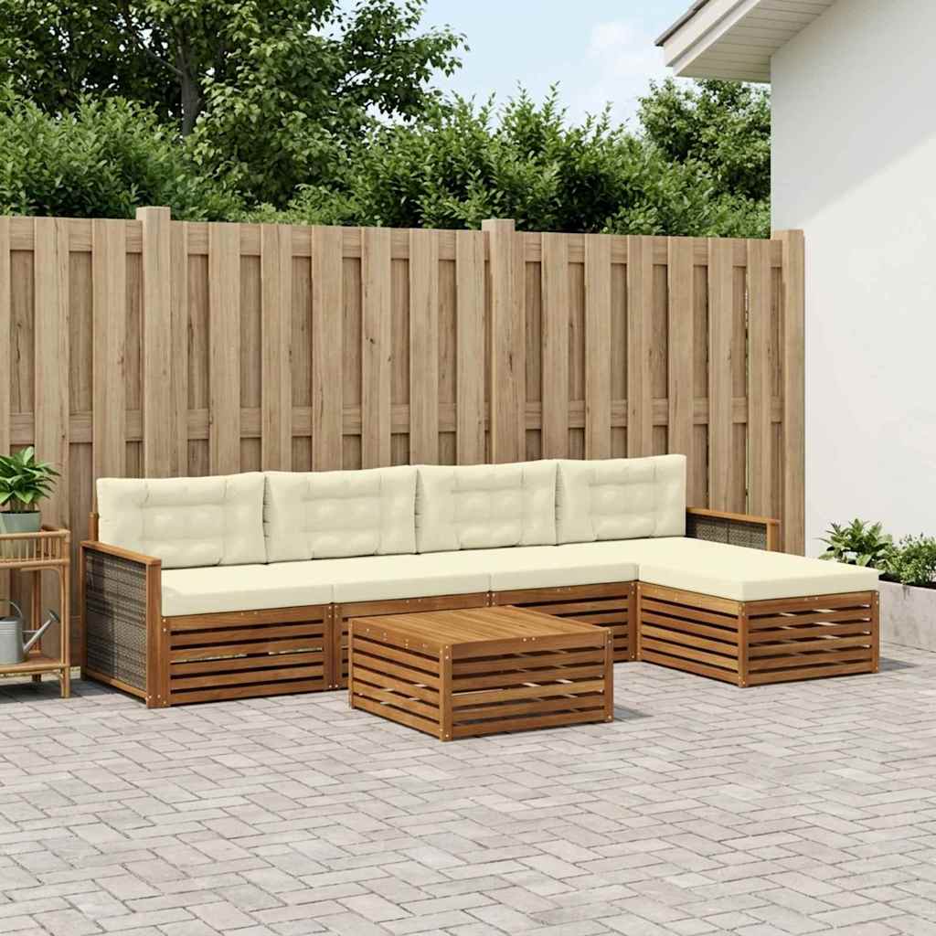 Buiten bankenset met kussen 6 pcs Natuurlijk en Crème – afbeelding 1