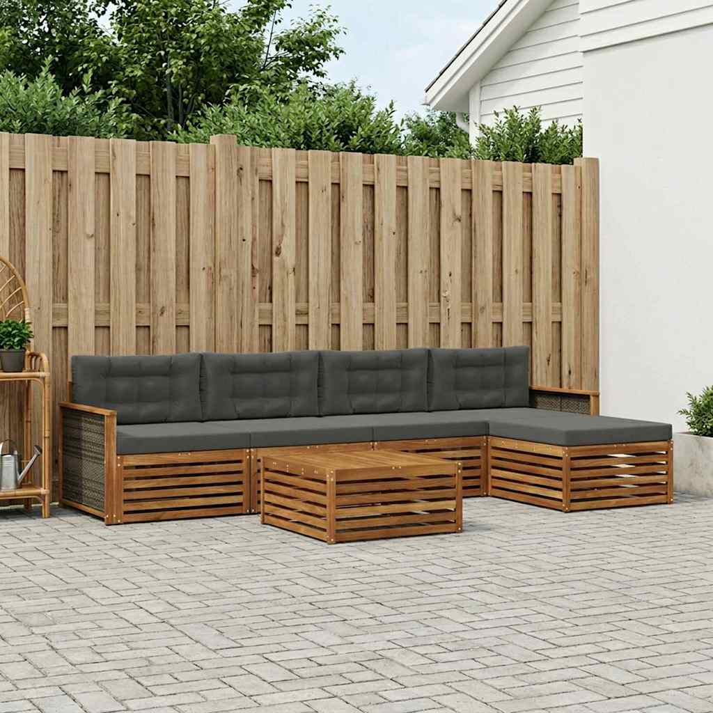 Buiten bankenset met kussen 6 pcs Natuurlijk en Antraciet