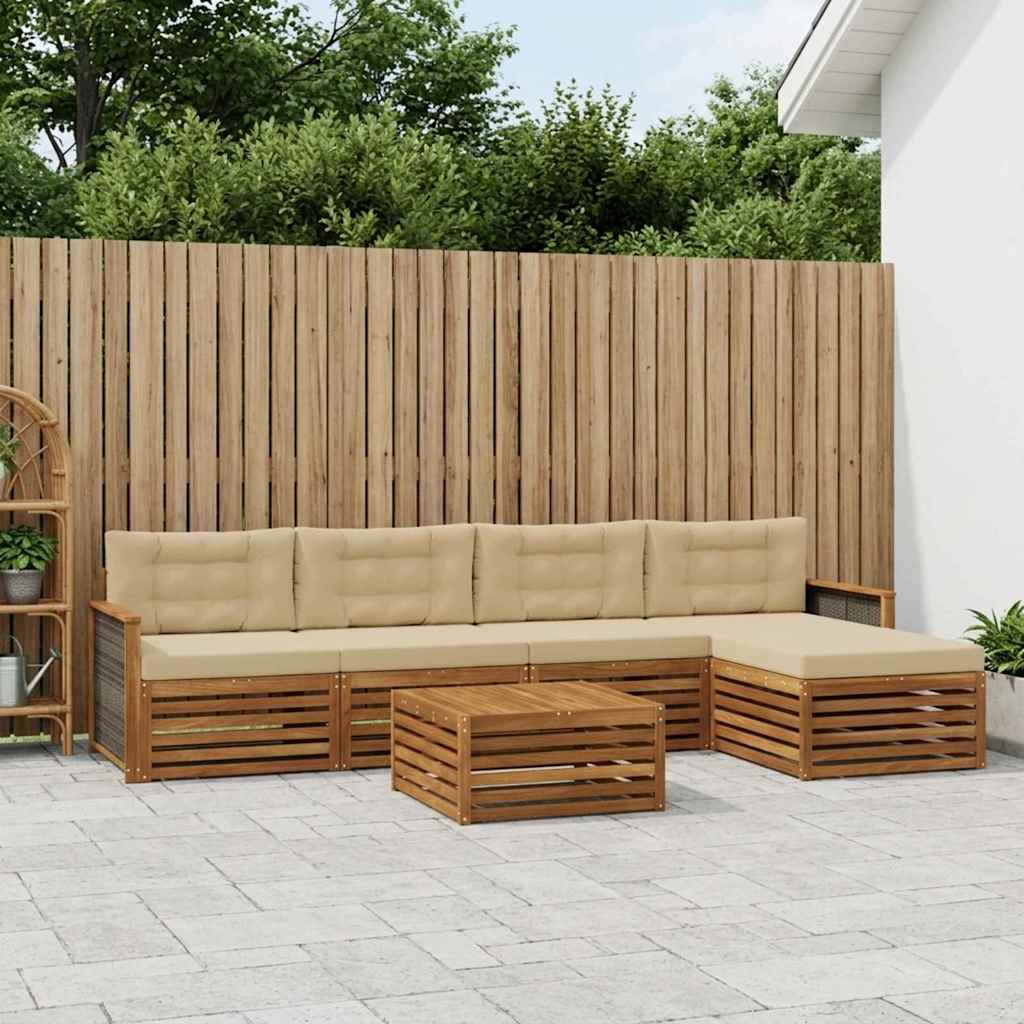 Buiten bankenset met kussen 6 pcs Natuurlijk en Beige – afbeelding 1