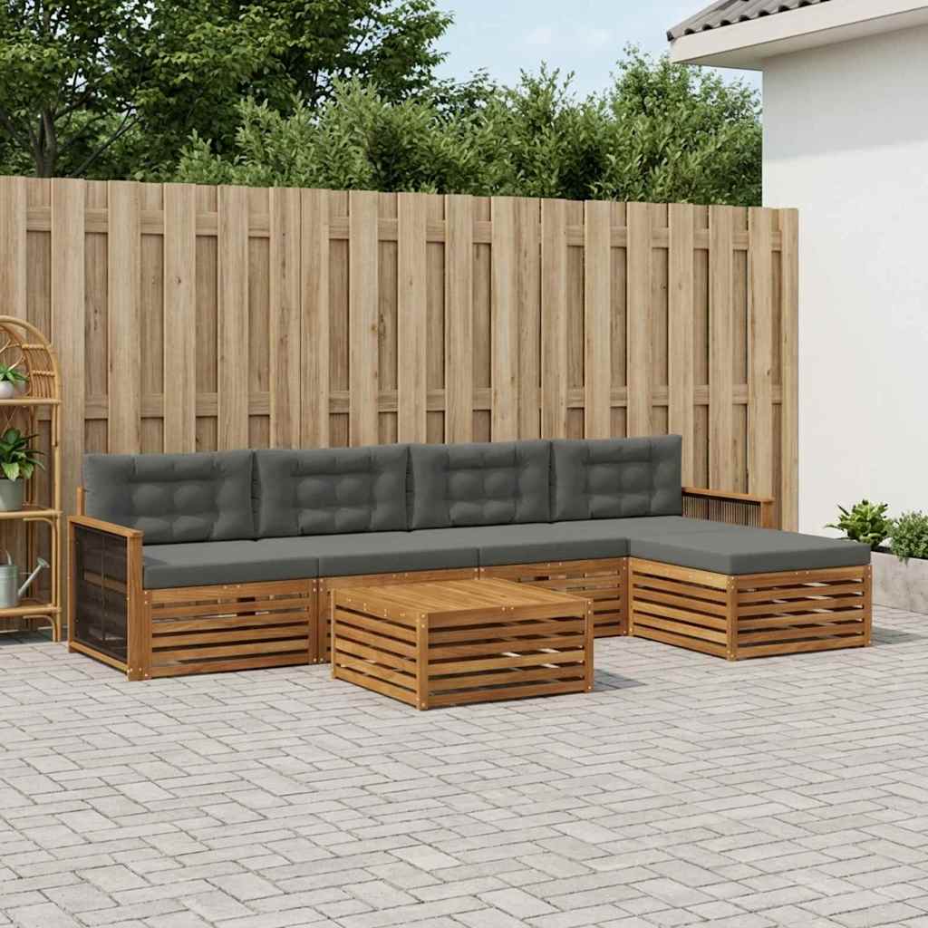 Buiten bankenset met kussen 6 pcs Natuurlijk en Antraciet