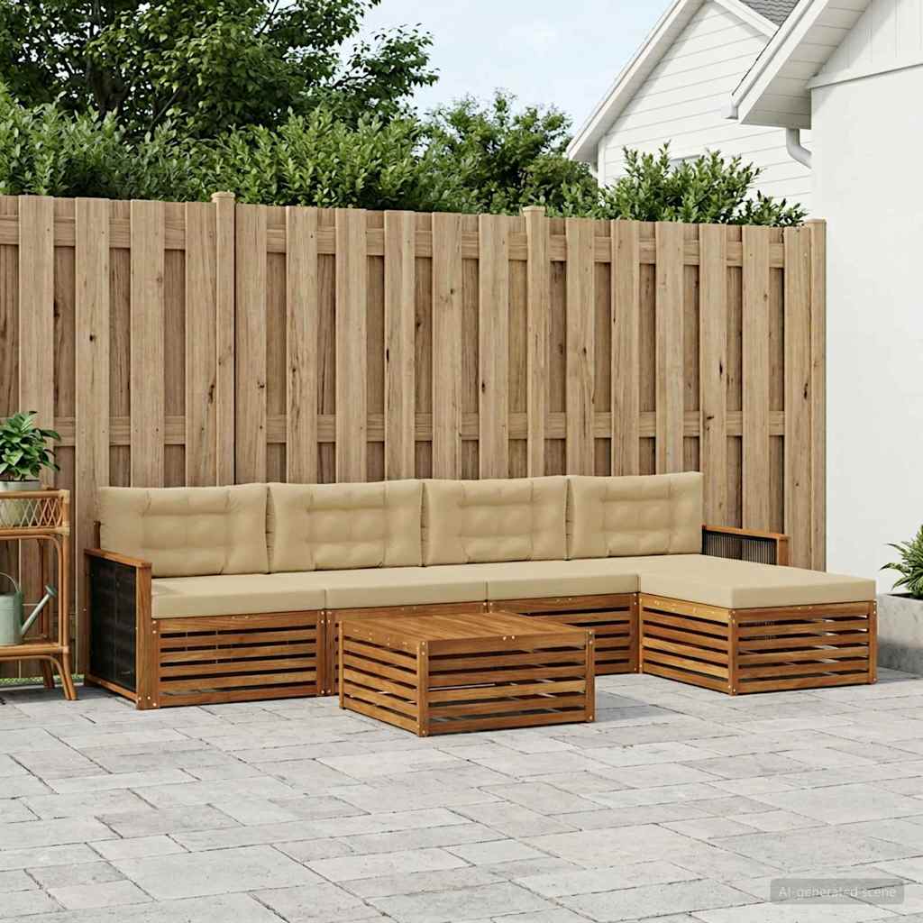 Buiten bankenset met kussen 6 pcs Natuurlijk en Beige