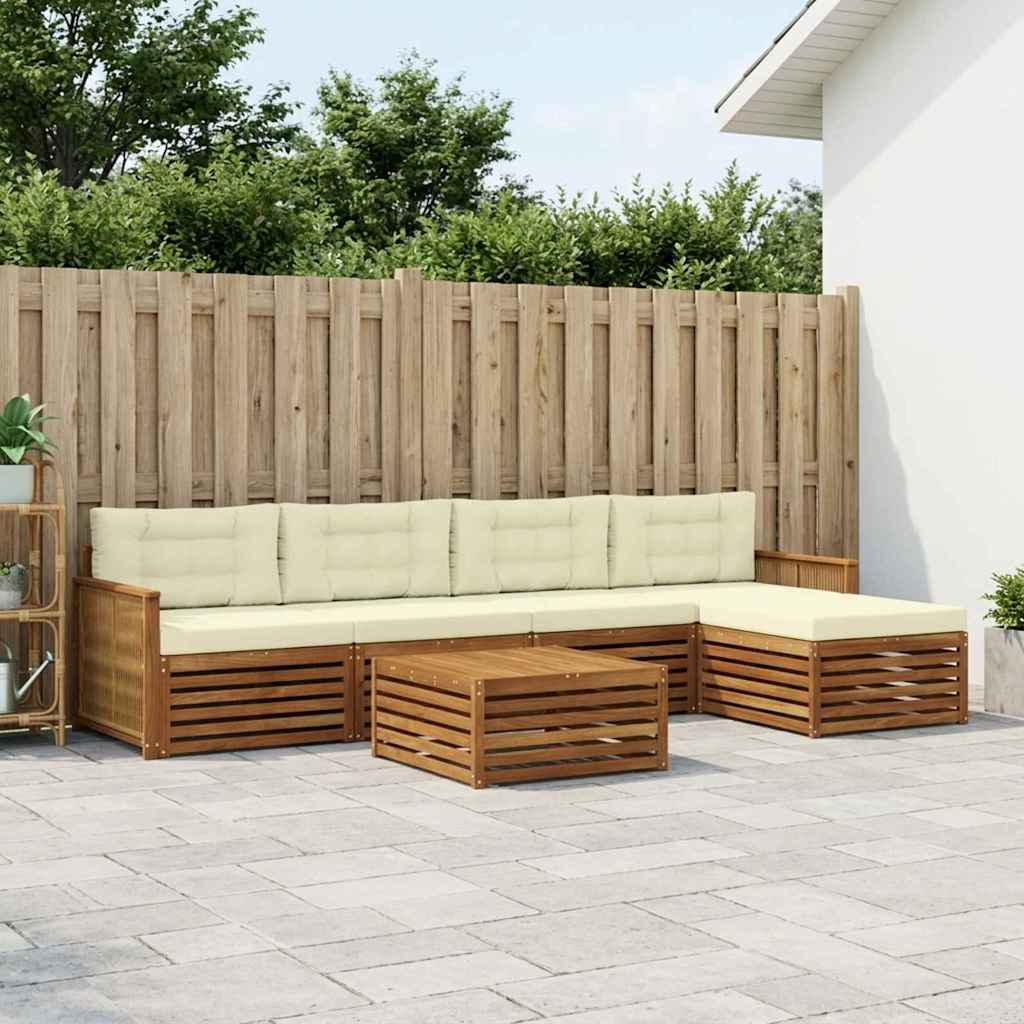 Buiten bankenset met kussen 6 pcs Natuurlijk en Crème