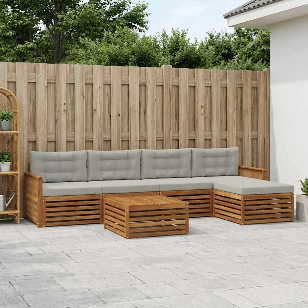 Buiten bankenset met kussen 6 pcs Naturel en lichtgrijs