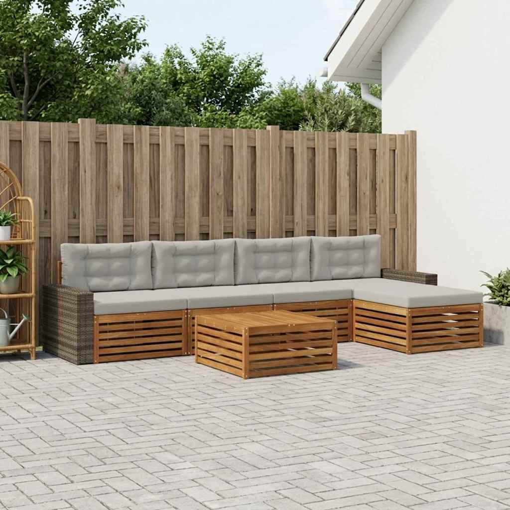 Buiten bankenset 6 pcs Naturel en lichtgrijs 79 x 79 x 37 cm – afbeelding 1