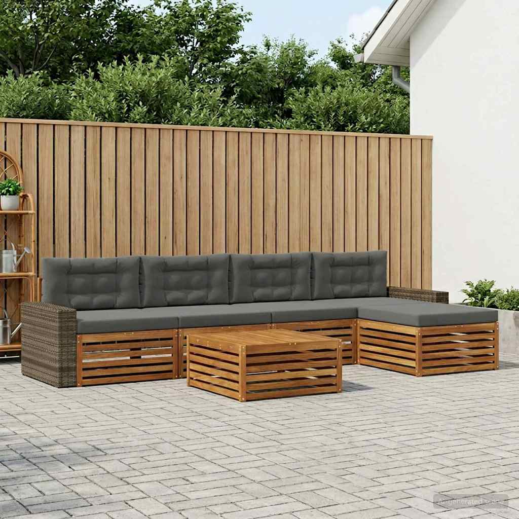 Buiten bankenset 6 pcs Natuurlijk en Antraciet 79 x 79 x 37 cm – afbeelding 1