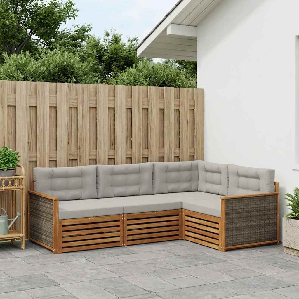 Buiten bankenset met kussen 4 pcs Naturel en lichtgrijs