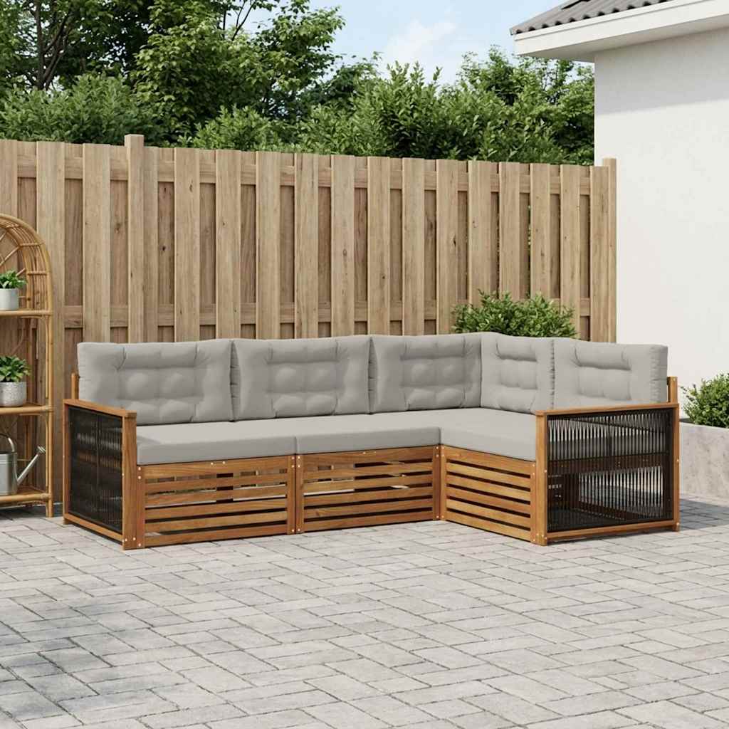 Buiten bankenset met kussen 4 pcs Naturel en lichtgrijs – afbeelding 1