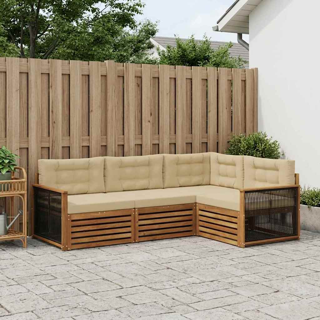 Buiten bankenset met kussen 4 pcs Natuurlijk en Beige