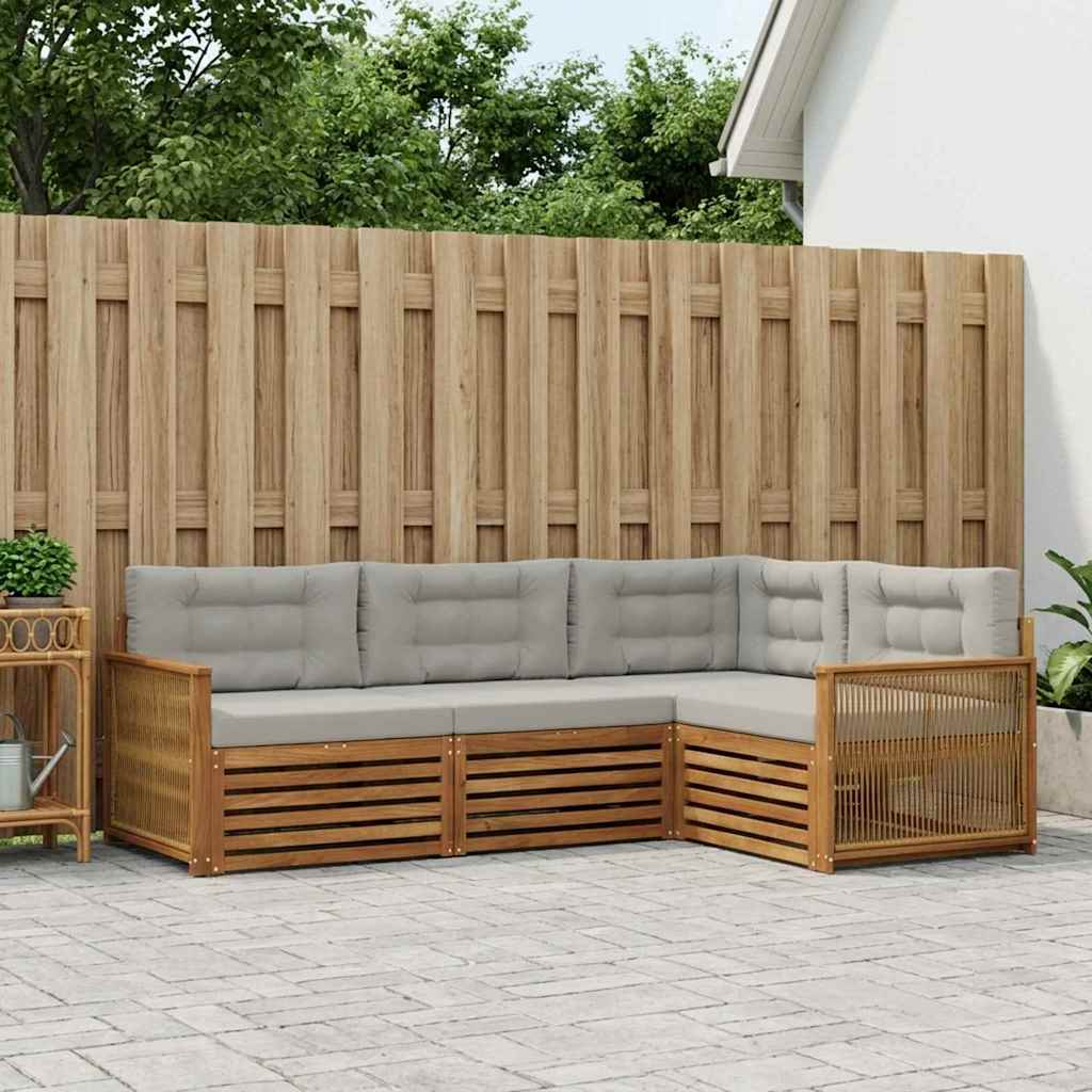 Buiten bankenset met kussen 4 pcs Naturel en lichtgrijs