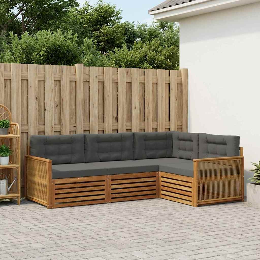 Buiten bankenset met kussen 4 pcs Natuurlijk en Antraciet