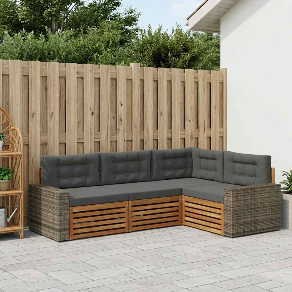 Buiten bankenset 4 pcs Natuurlijk en Antraciet