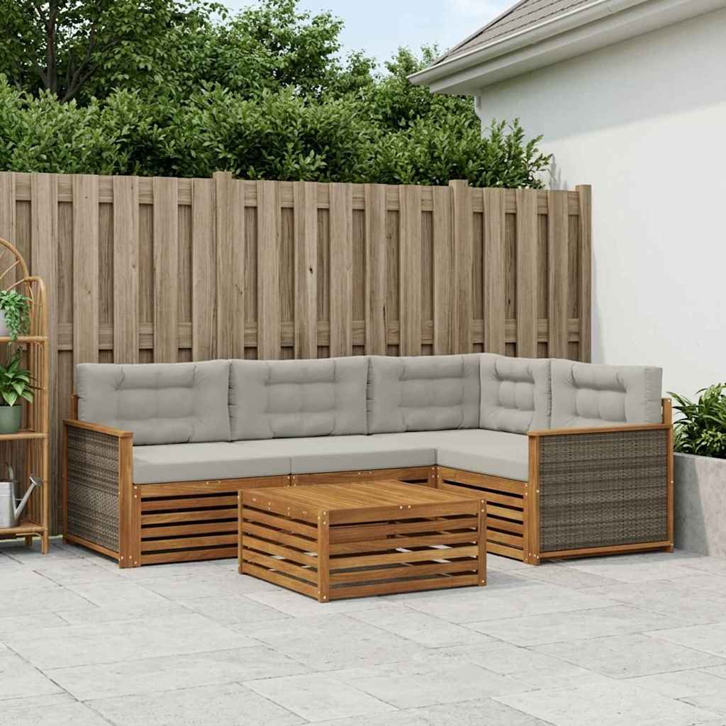 Buiten bankenset met kussen 5 pcs Naturel en lichtgrijs – afbeelding 1