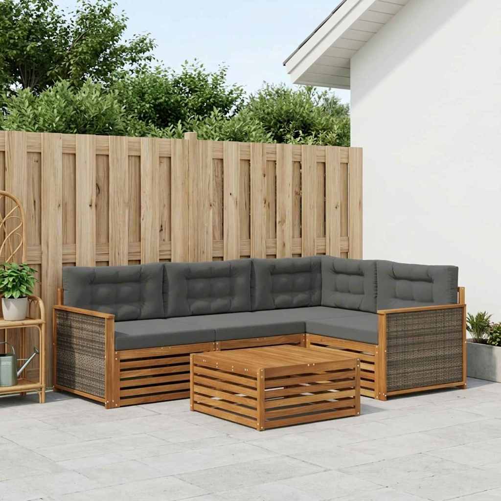 Buiten bankenset met kussen 5 pcs Natuurlijk en Antraciet – afbeelding 1