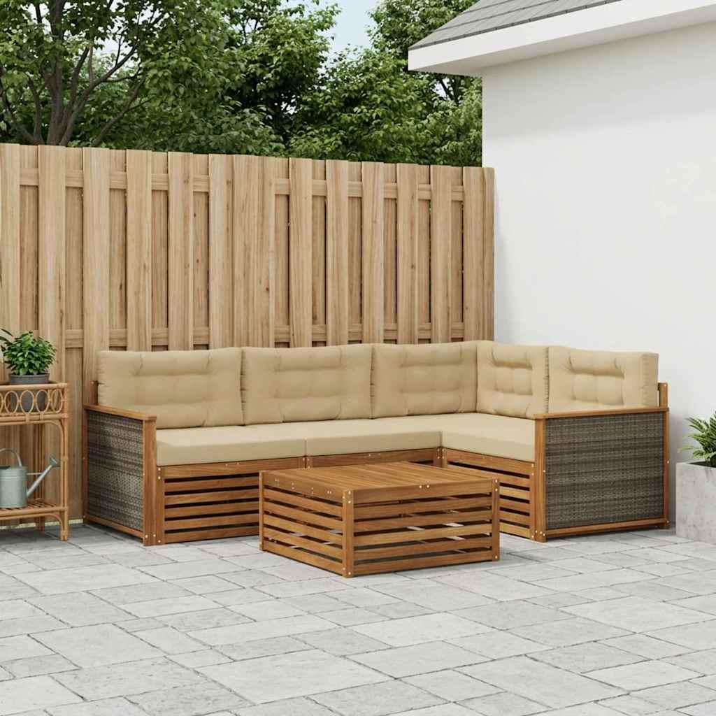 Buiten bankenset met kussen 5 pcs Natuurlijk en Beige – afbeelding 1