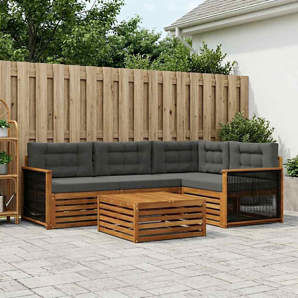 Buiten bankenset met kussen 5 pcs Natuurlijk en Antraciet – afbeelding 1
