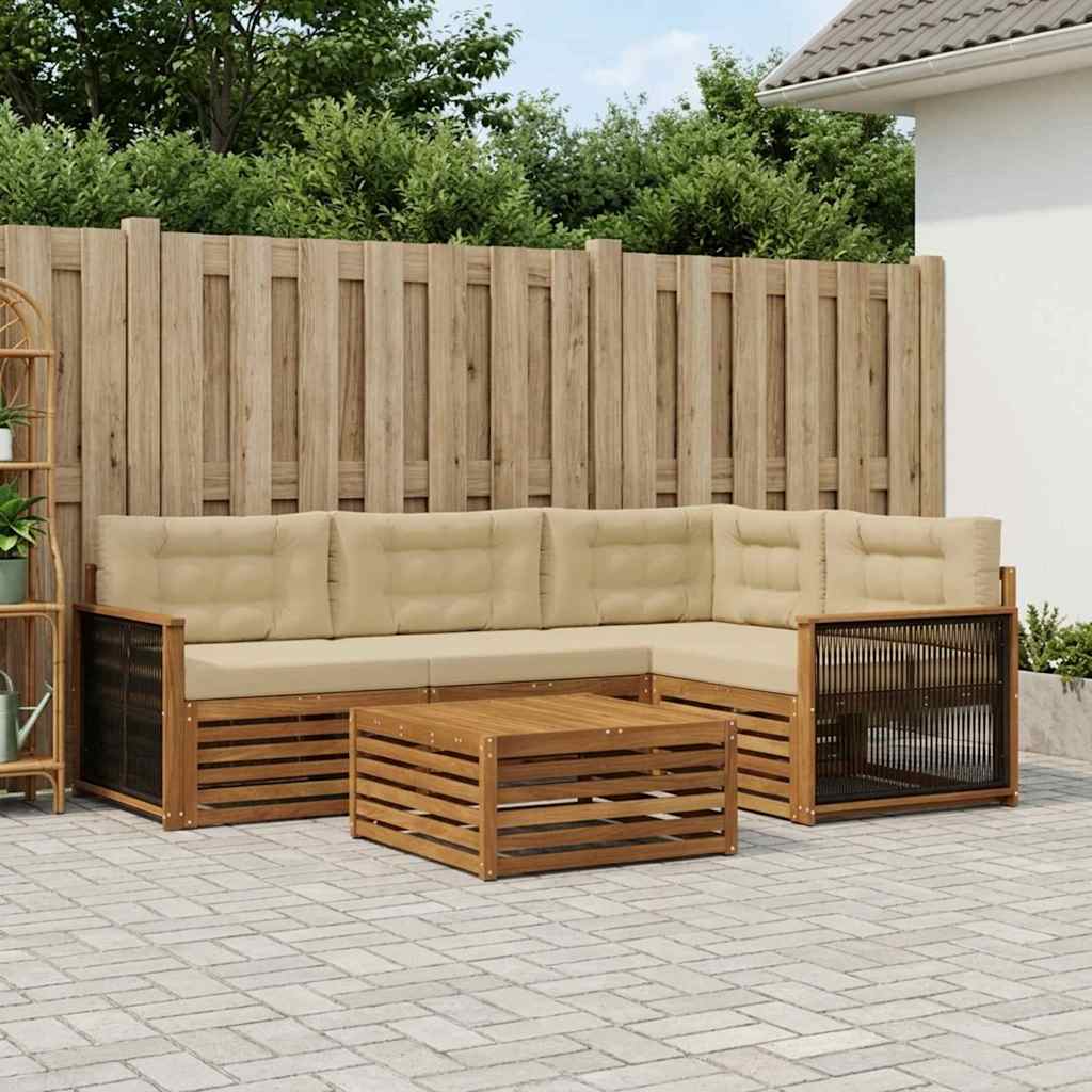 Buiten bankenset met kussen 5 pcs Natuurlijk en Beige