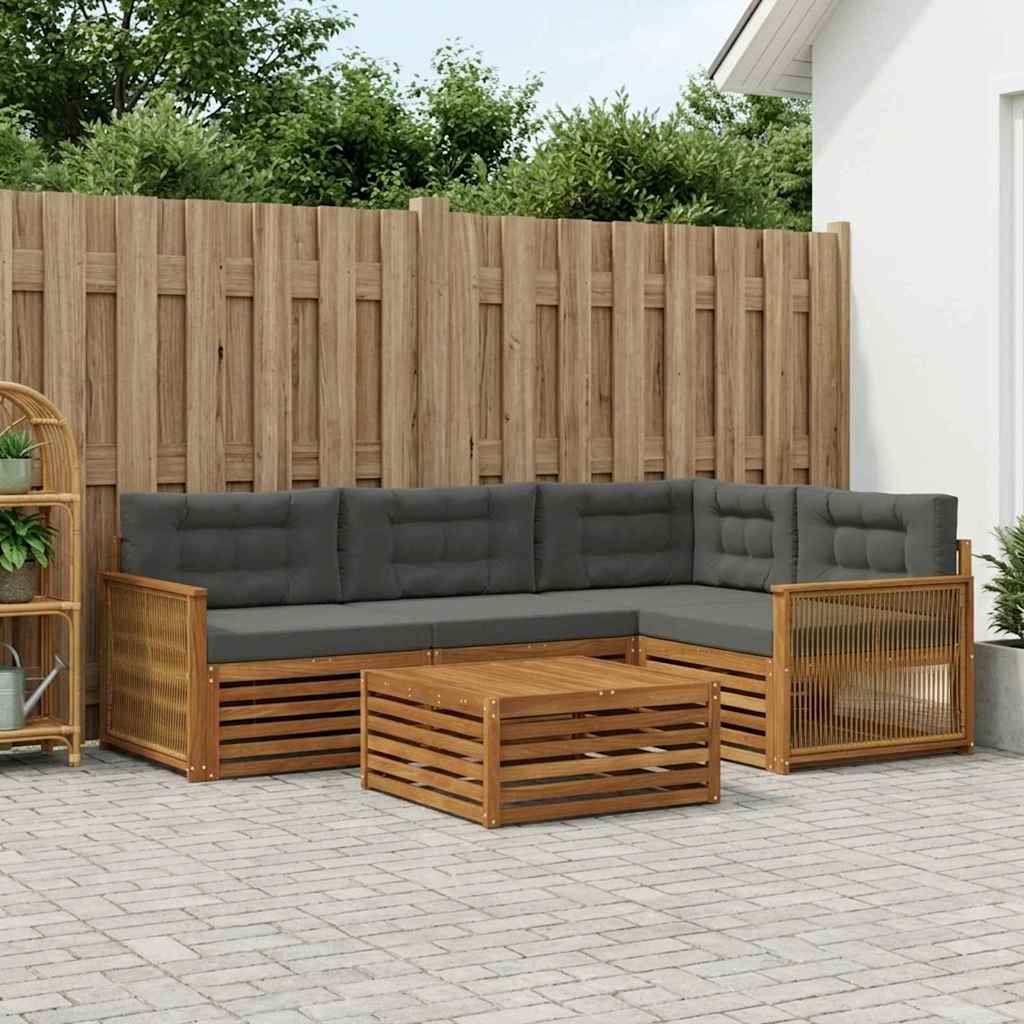 Buiten bankenset met kussen 5 pcs Natuurlijk en Antraciet – afbeelding 1