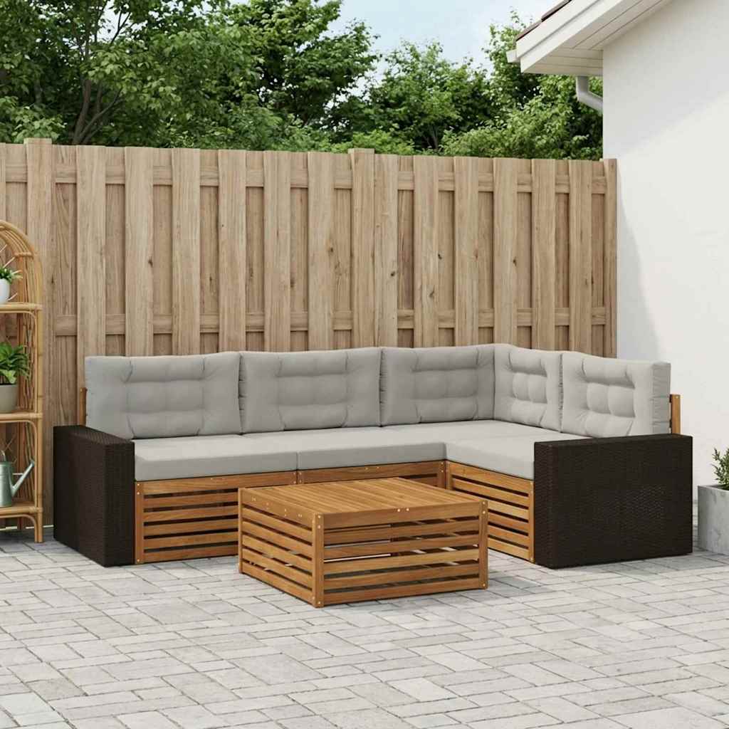 Buiten bankenset 5 pcs Naturel en lichtgrijs 79 x 79 x 37 cm – afbeelding 1