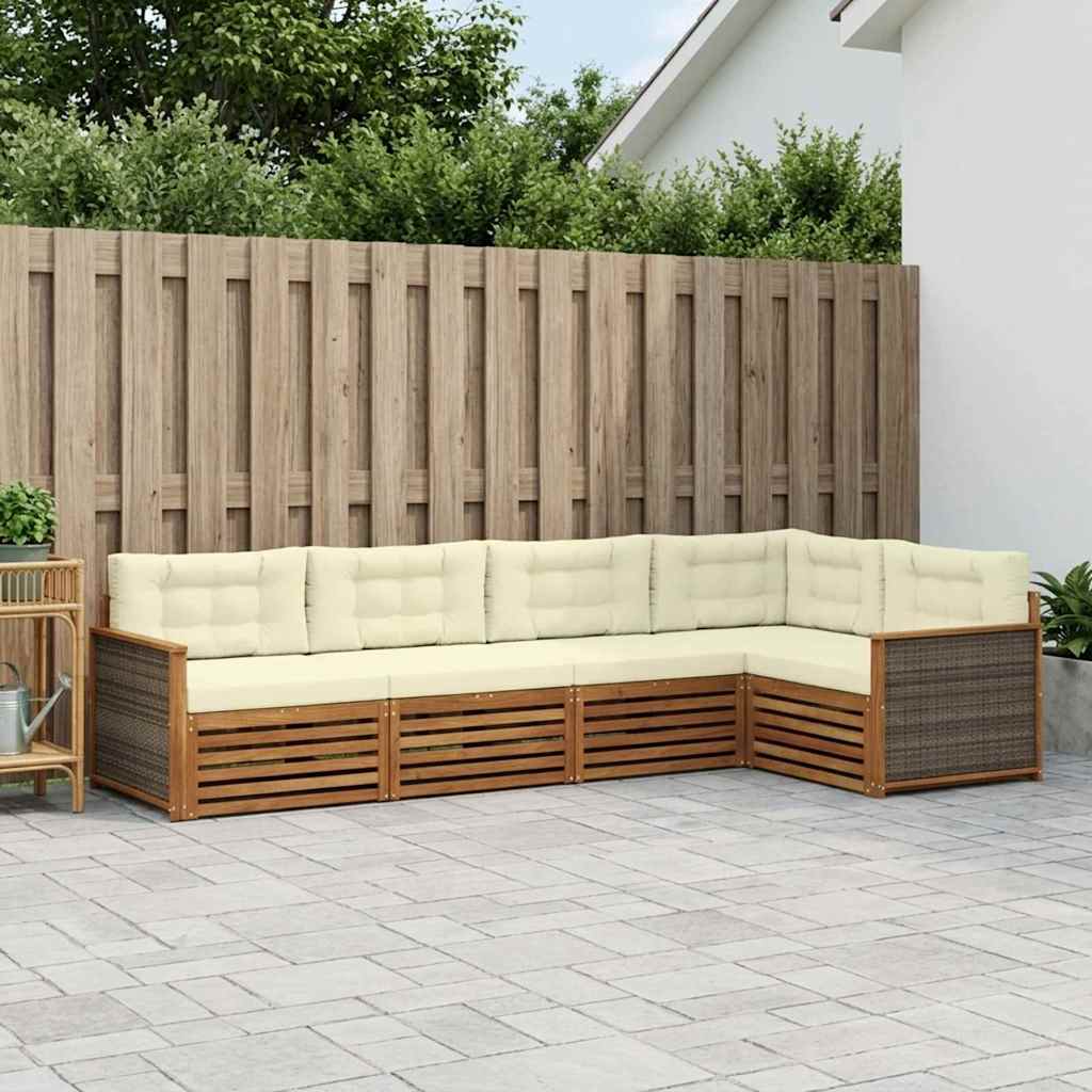 Buiten bankenset met kussen 5 pcs Natuurlijk en Crème – afbeelding 1