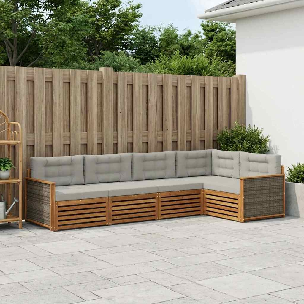 Buiten bankenset met kussen 5 pcs Naturel en lichtgrijs – afbeelding 1