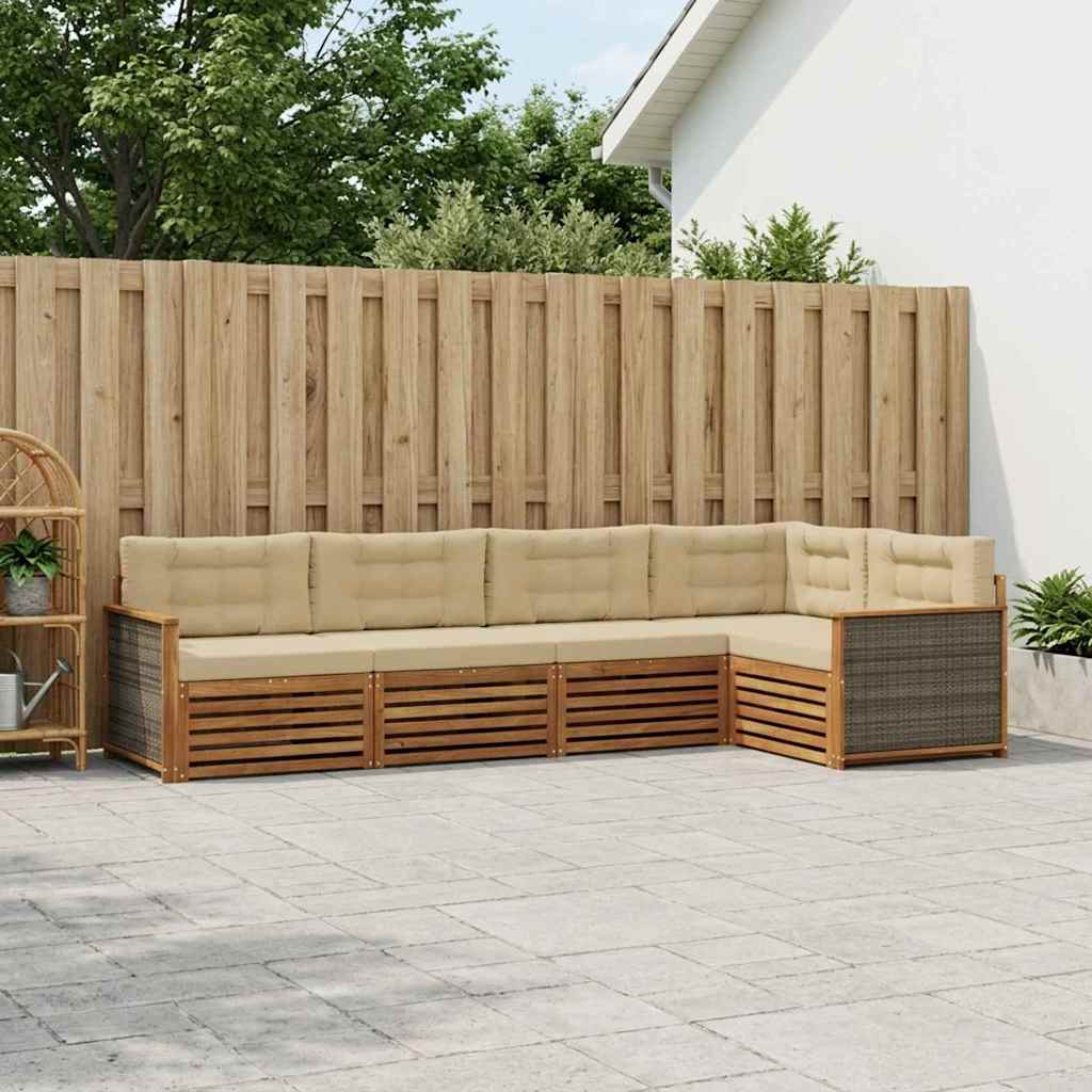 Buiten bankenset met kussen 5 pcs Natuurlijk en Beige