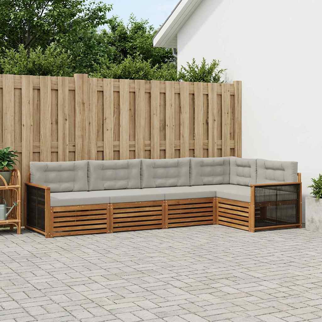 Buiten bankenset met kussen 5 pcs Naturel en lichtgrijs – afbeelding 1
