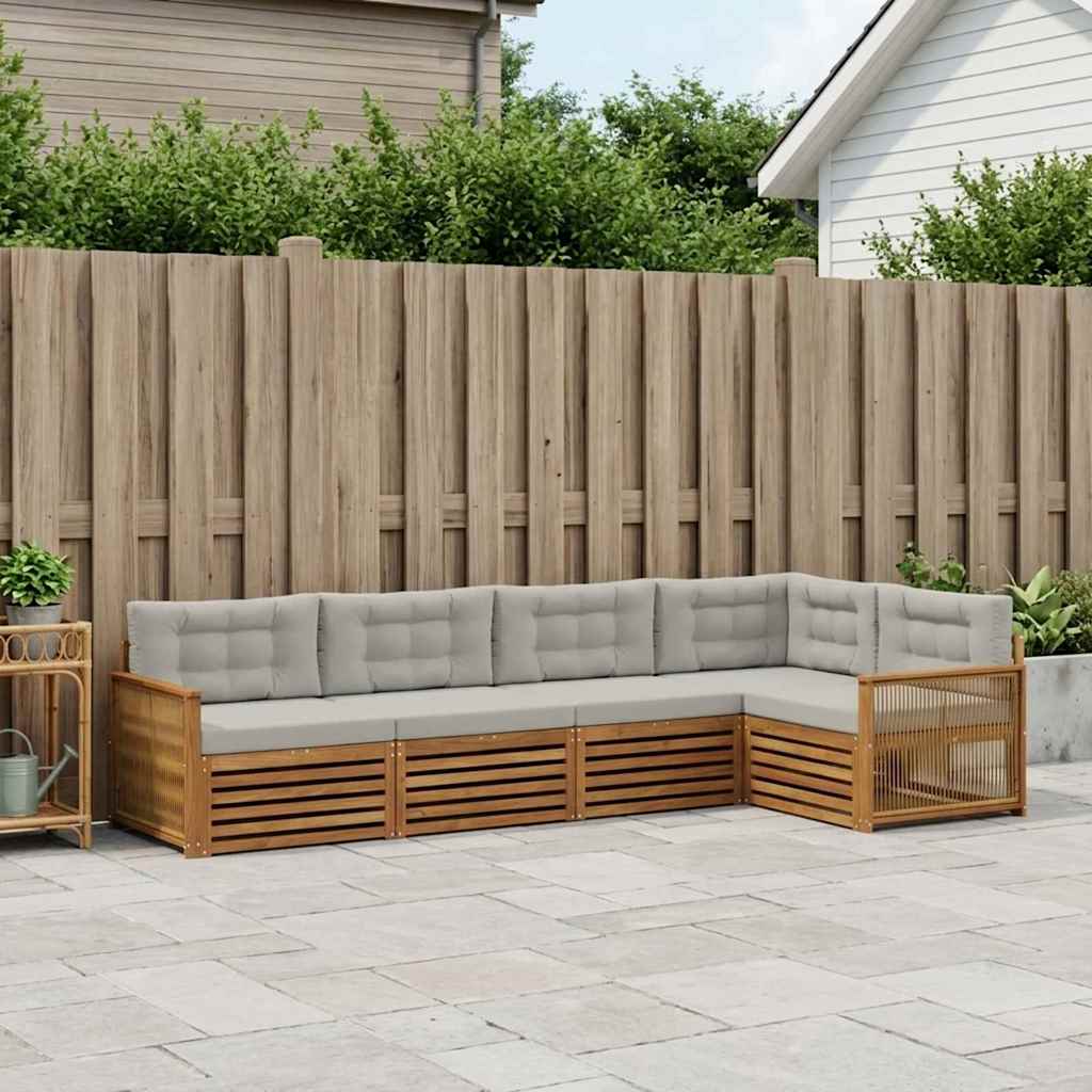 Buiten bankenset met kussen 5 pcs Naturel en lichtgrijs