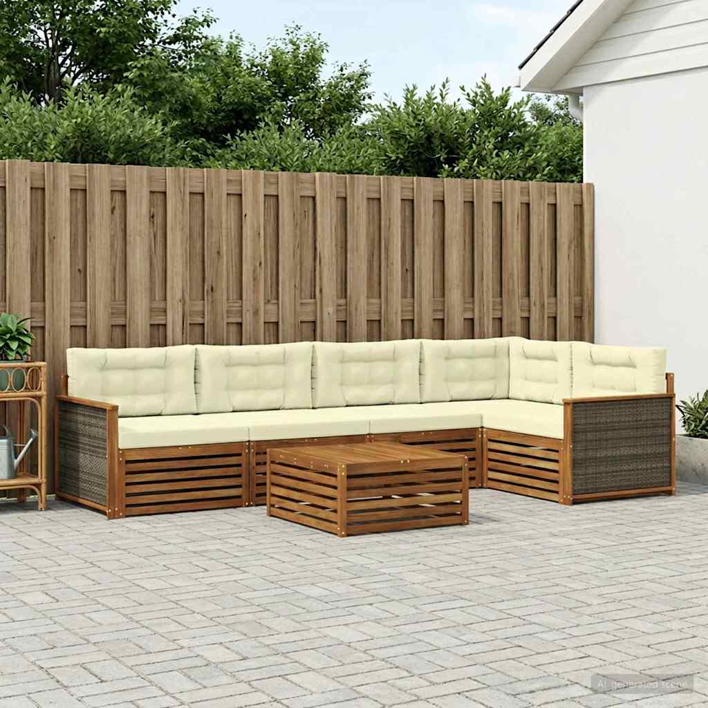 Buiten bankenset met kussen 6 pcs Natuurlijk en Crème