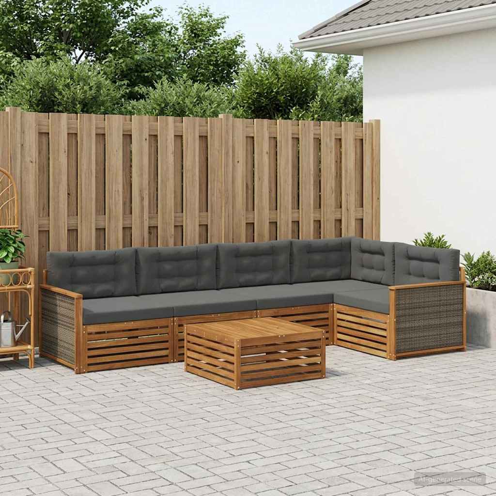 Buiten bankenset met kussen 6 pcs Natuurlijk en Antraciet
