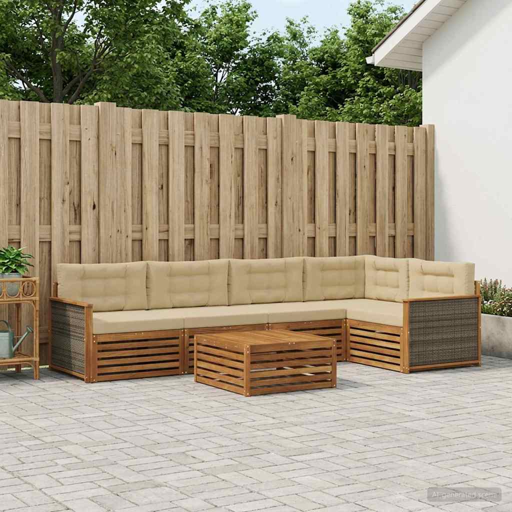 Buiten bankenset met kussen 6 pcs Natuurlijk en Beige – afbeelding 1