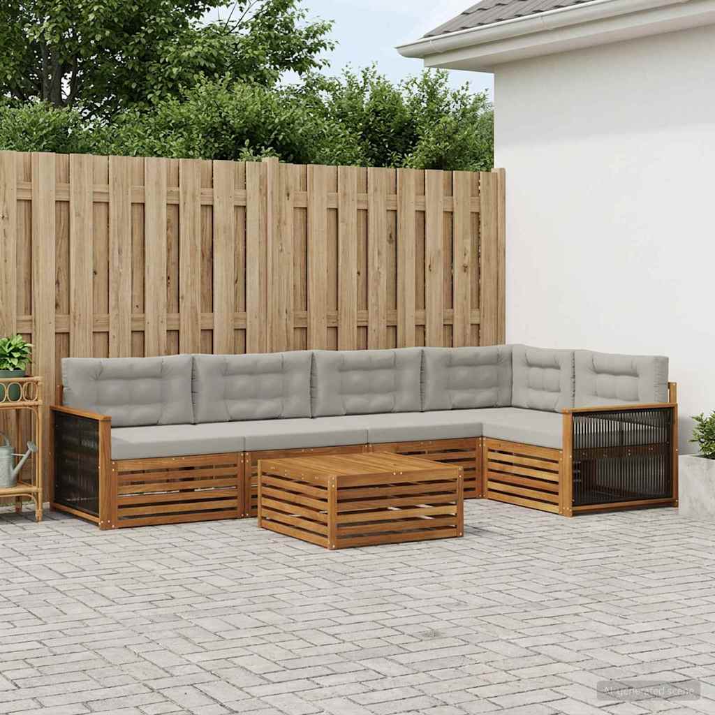 Buiten bankenset met kussen 6 pcs Naturel en lichtgrijs