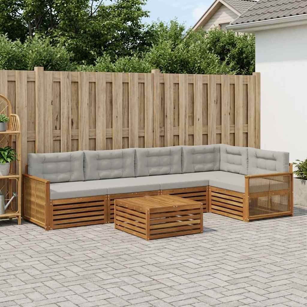 Buiten bankenset met kussen 6 pcs Naturel en lichtgrijs