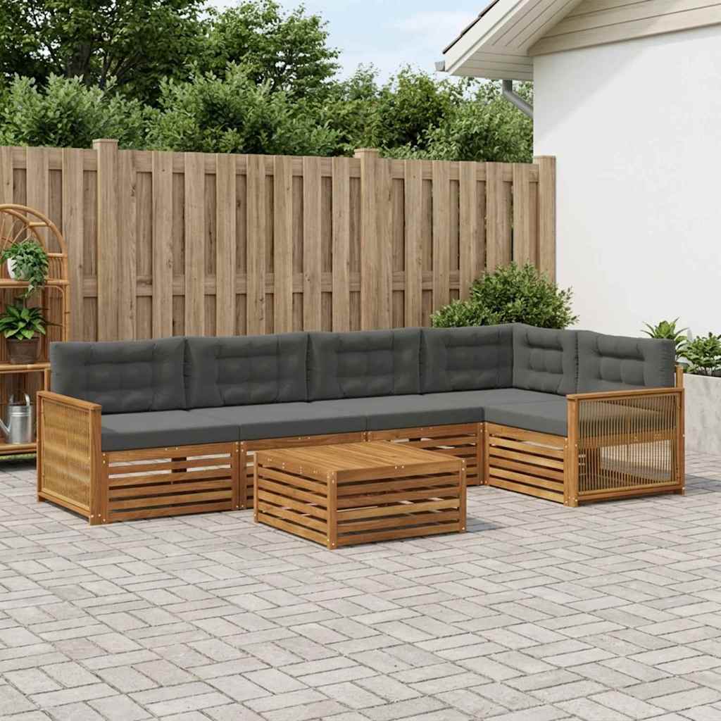 Buiten bankenset met kussen 6 pcs Natuurlijk en Antraciet