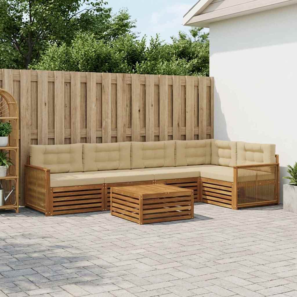 Buiten bankenset met kussen 6 pcs Natuurlijk en Beige