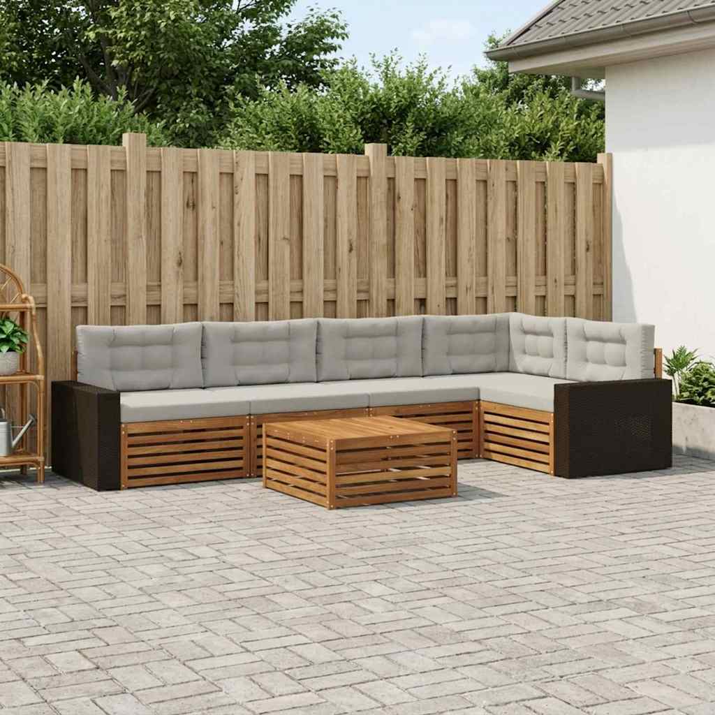 Buiten bankenset 6 pcs Naturel en lichtgrijs 79 x 79 x 37 cm