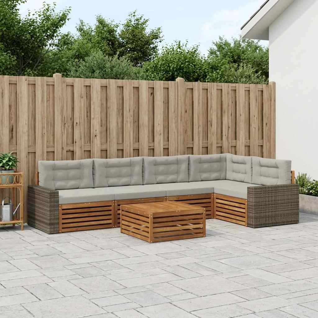 Buiten bankenset 6 pcs Naturel en lichtgrijs 79 x 79 x 37 cm – afbeelding 1
